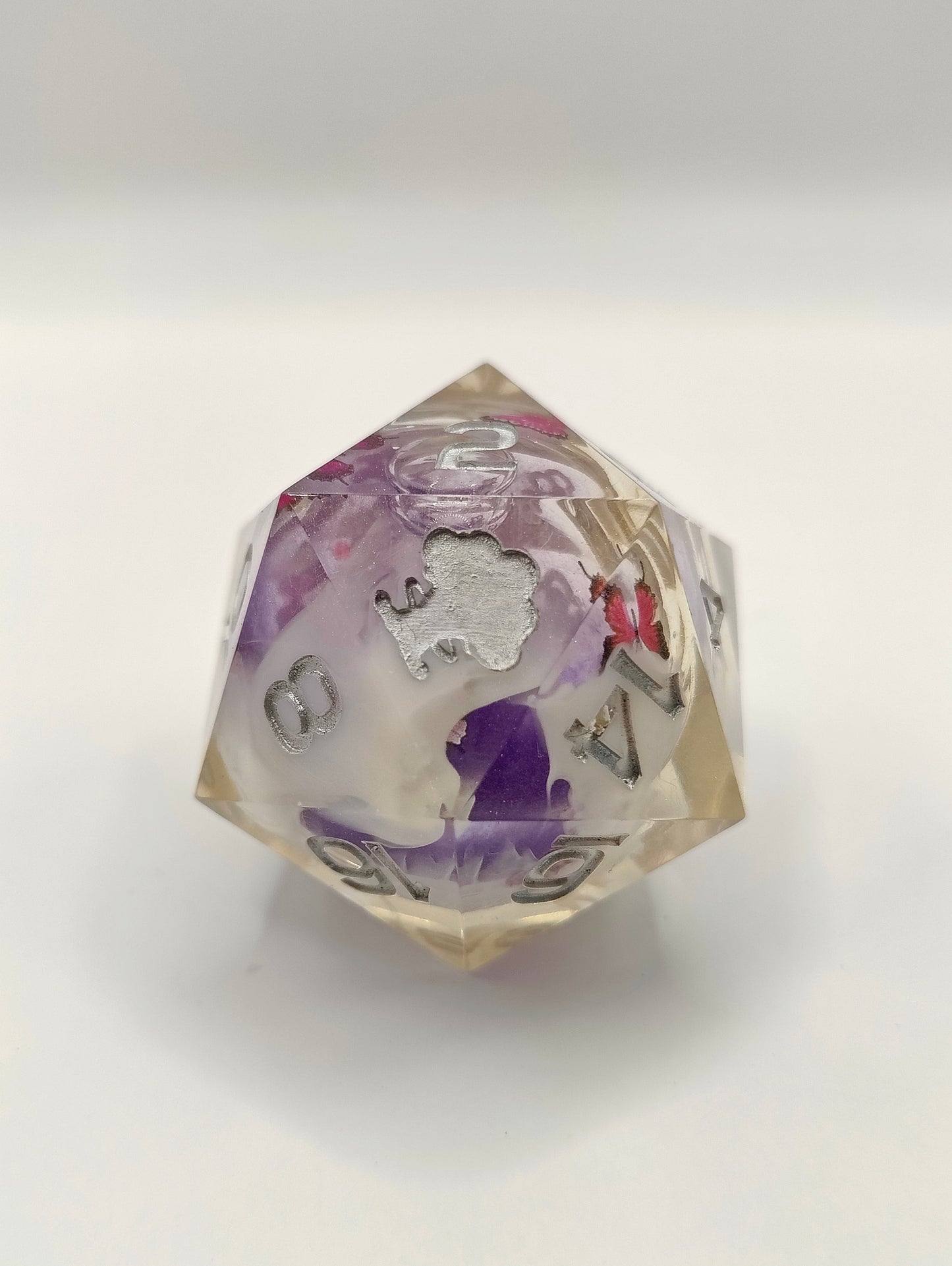 Handmade 40mm liquid core D20: Kaleidoscope of colors