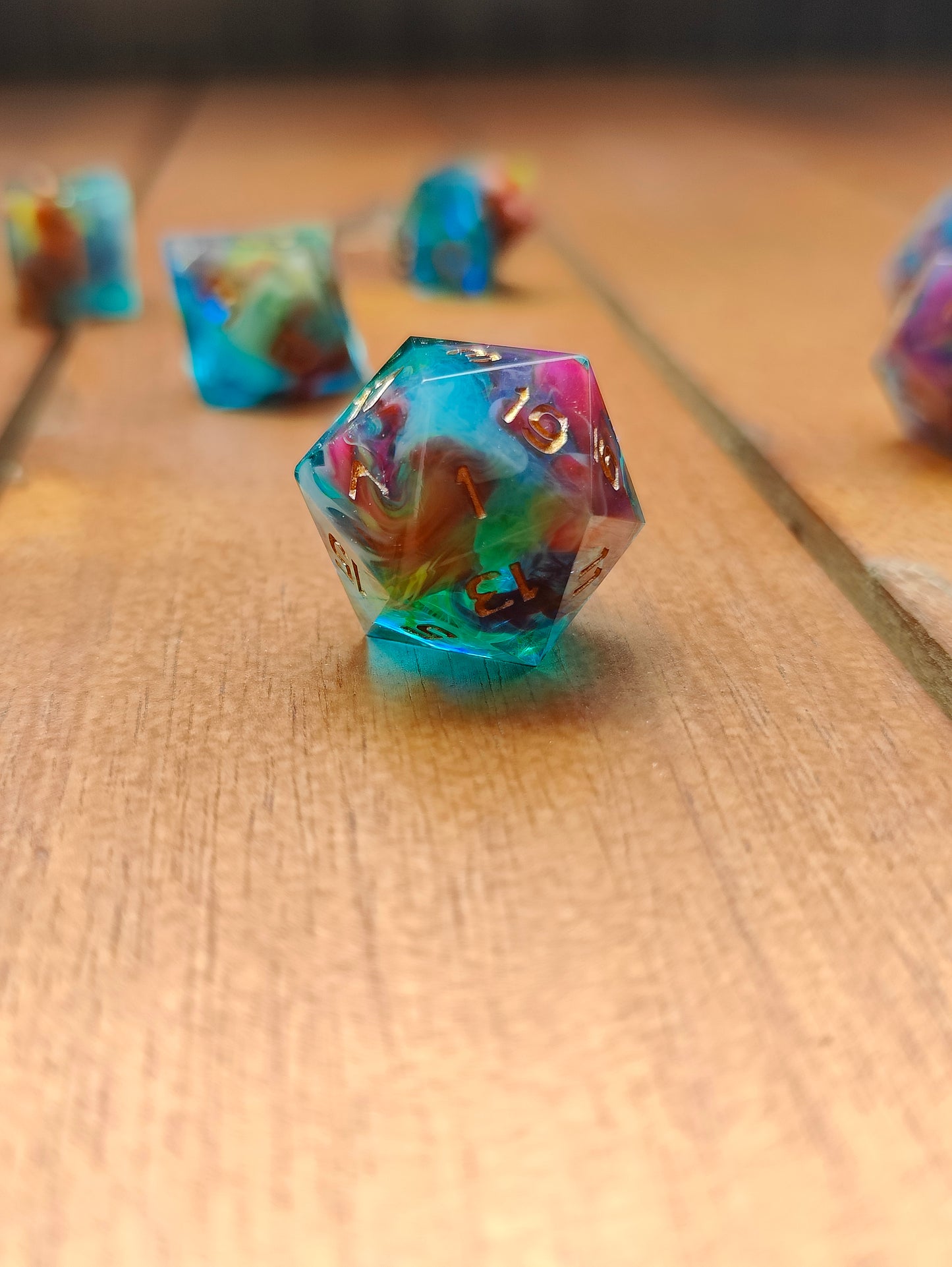 Handmade dice set: Rainbow Nebula