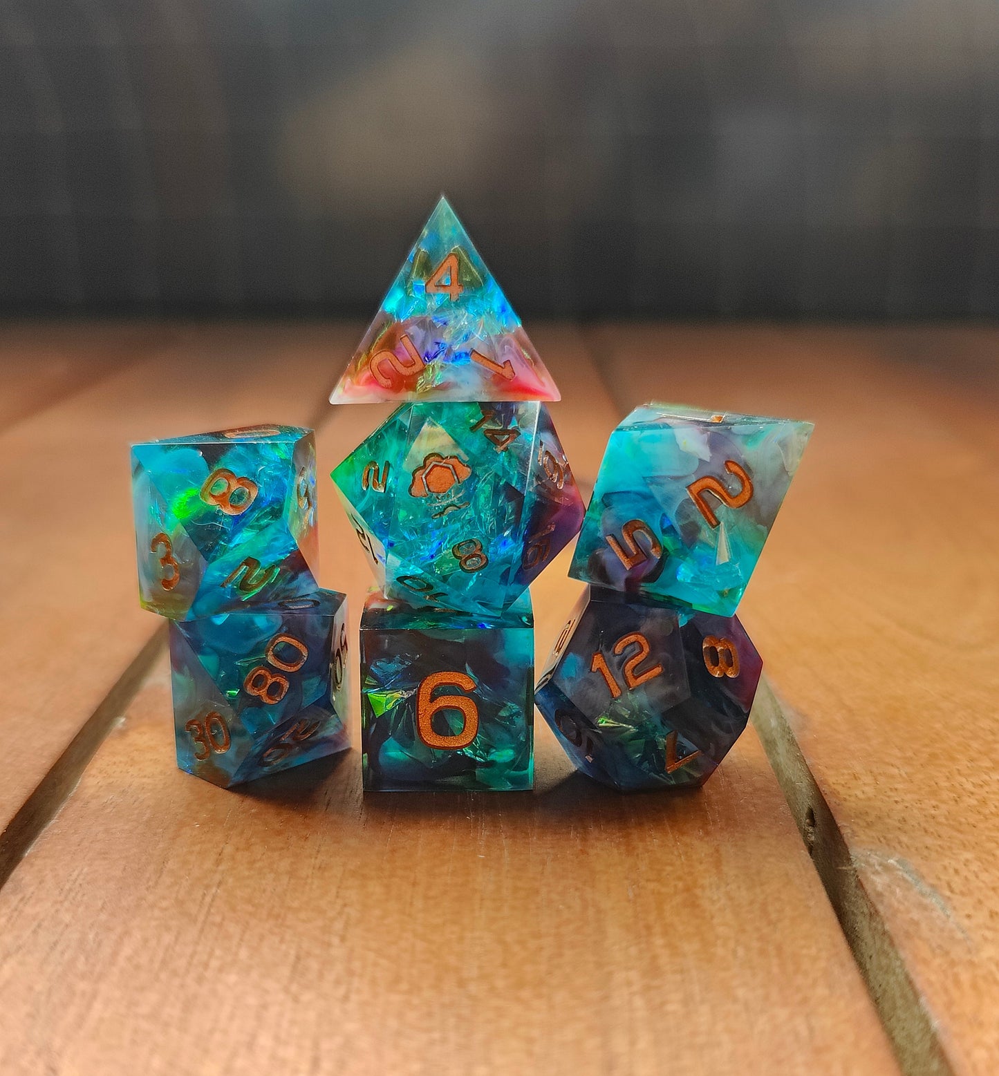 Handmade dice set: Rainbow Nebula