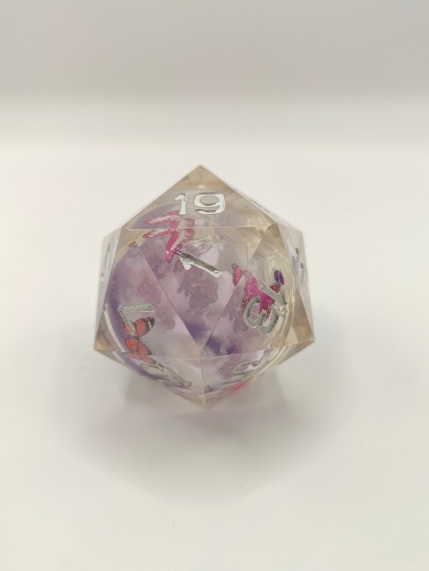 Handmade 40mm liquid core D20: Kaleidoscope of colors