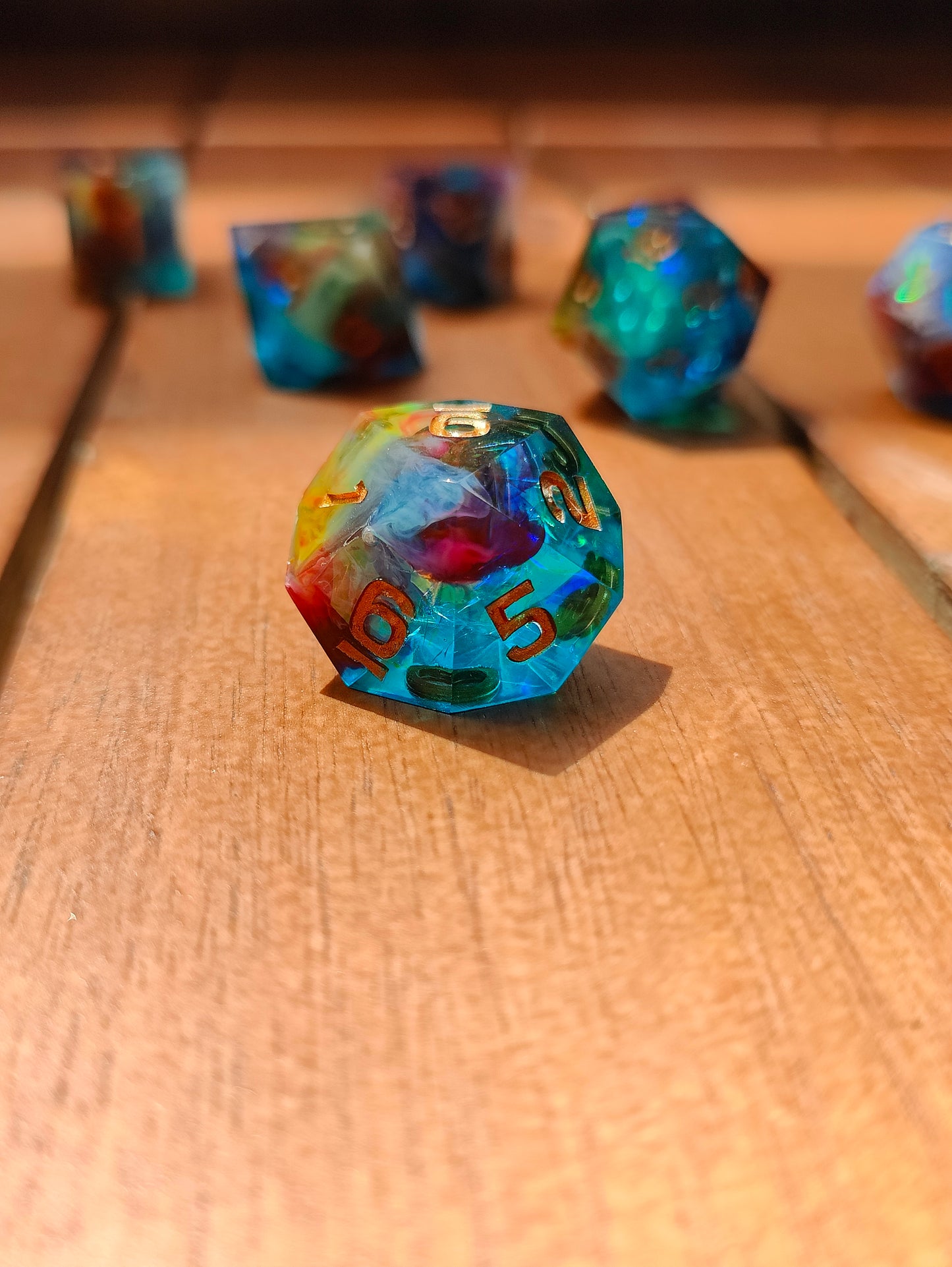 Handmade dice set: Rainbow Nebula