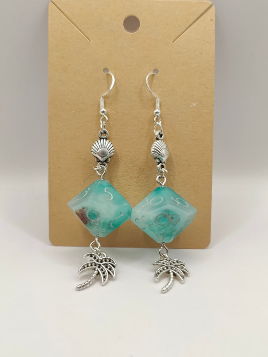 Handmade dangly D10/D% earrings: Seaside view