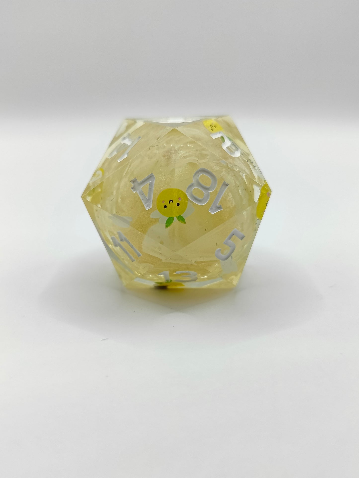 Handmade 40mm liquid core D20: Lemon clouds
