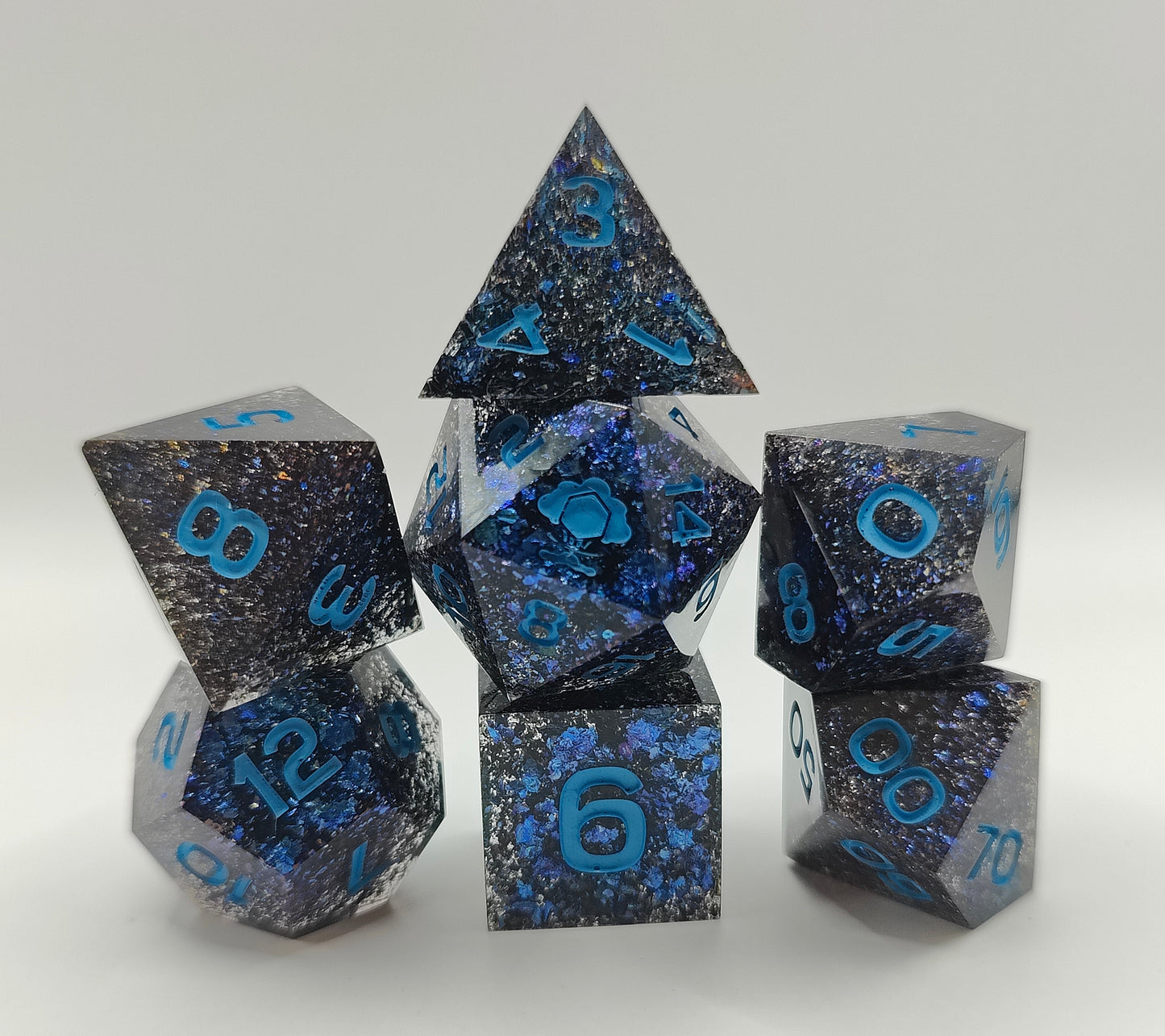 Handmade dice set: Shifting galaxies
