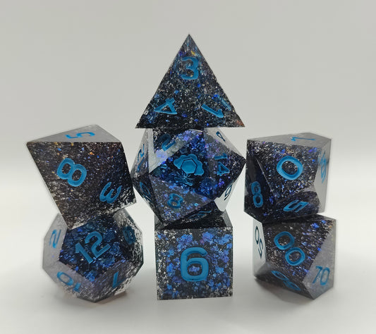 Handmade dice set: Shifting galaxies