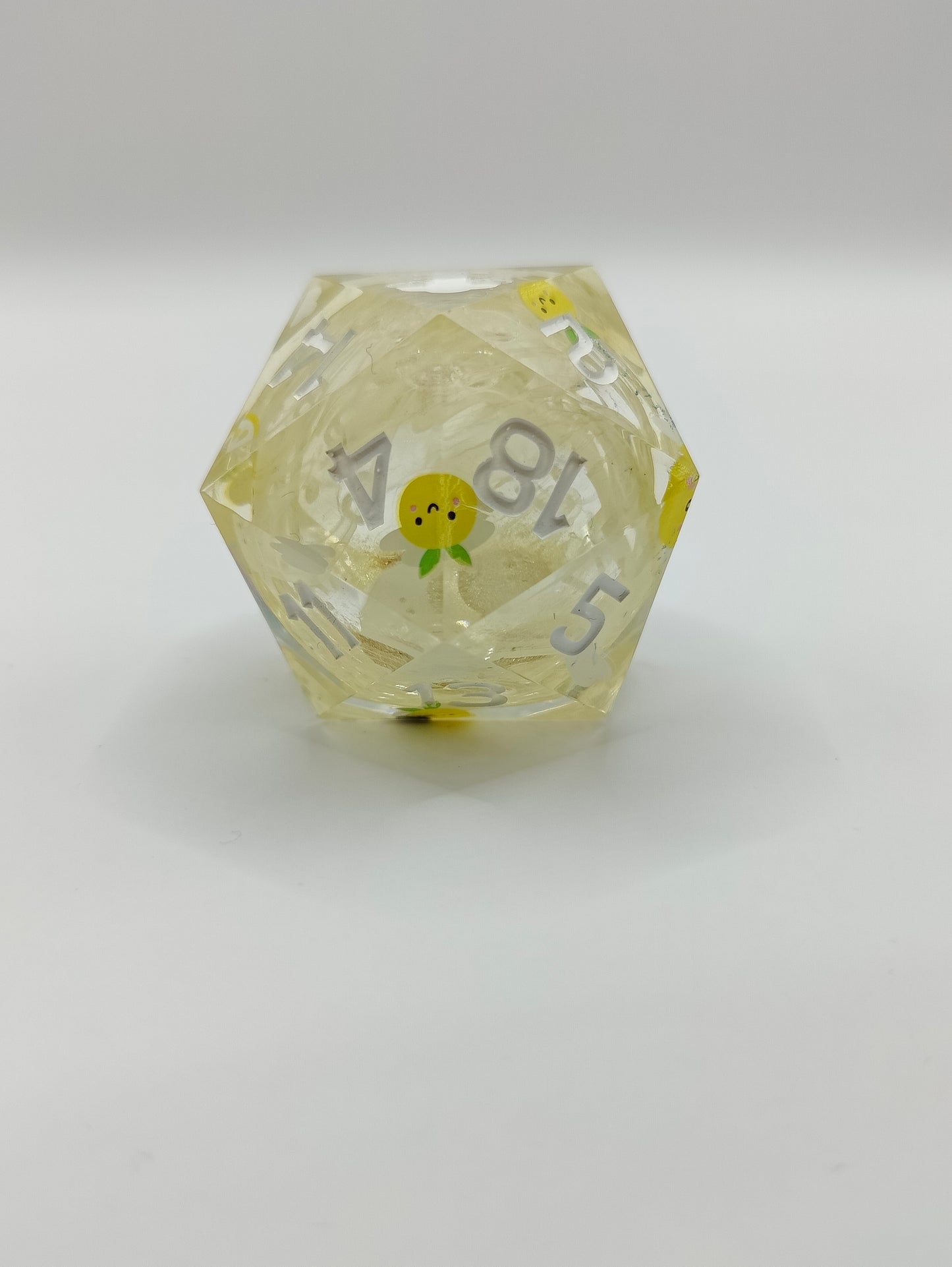Handmade 40mm liquid core D20: Lemon clouds