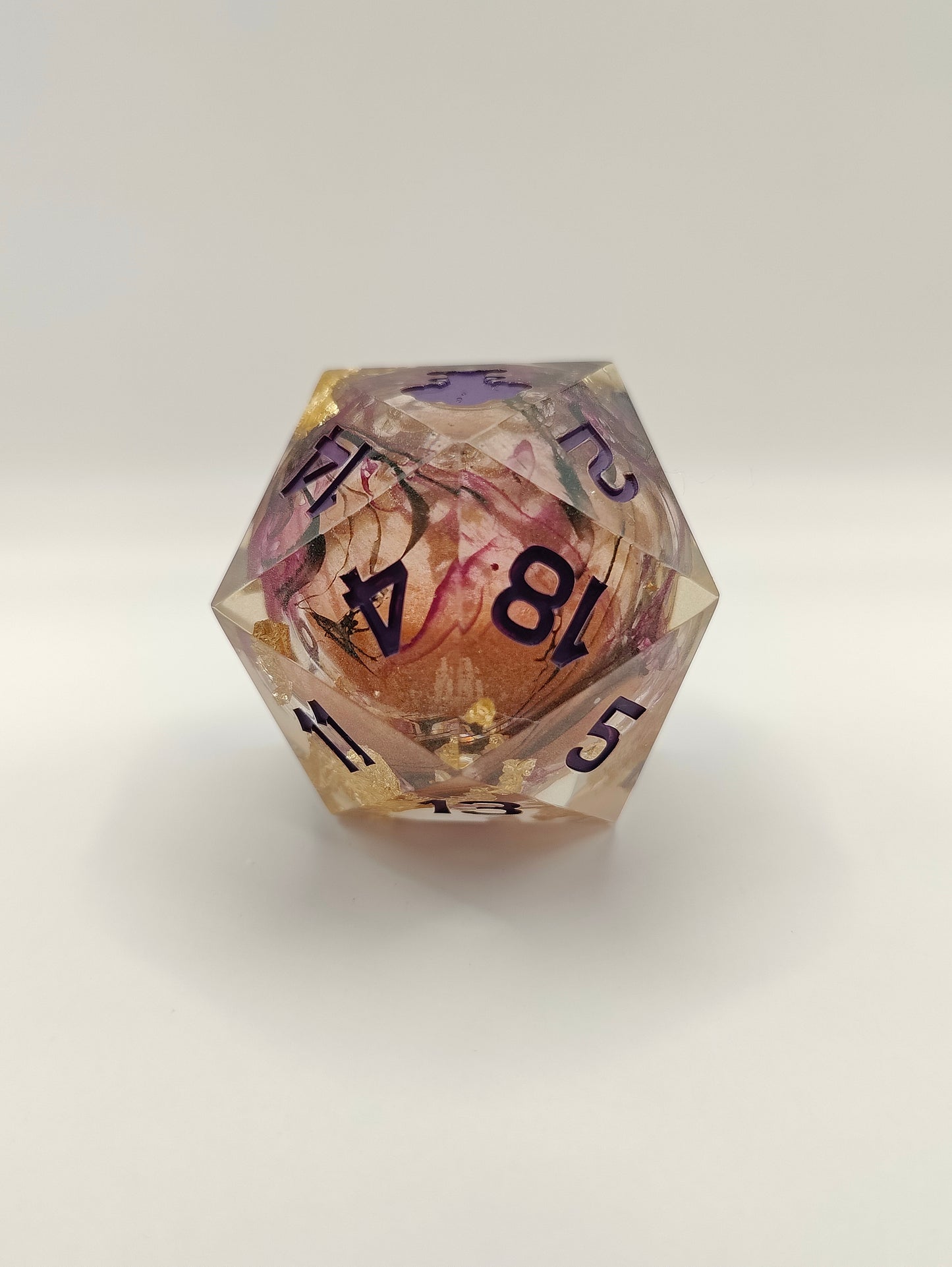 Handmade 40mm liquid core D20: Pumpkin Orchid
